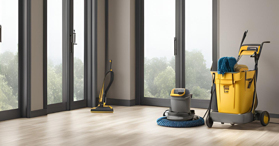 Professional post-construction cleaning service removing dust and debris